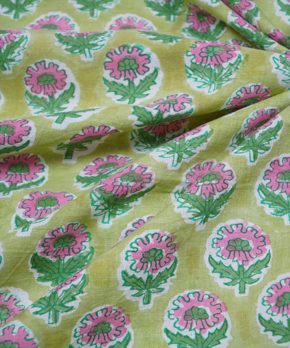 Light green hand block print cotton sanganeri fabrics