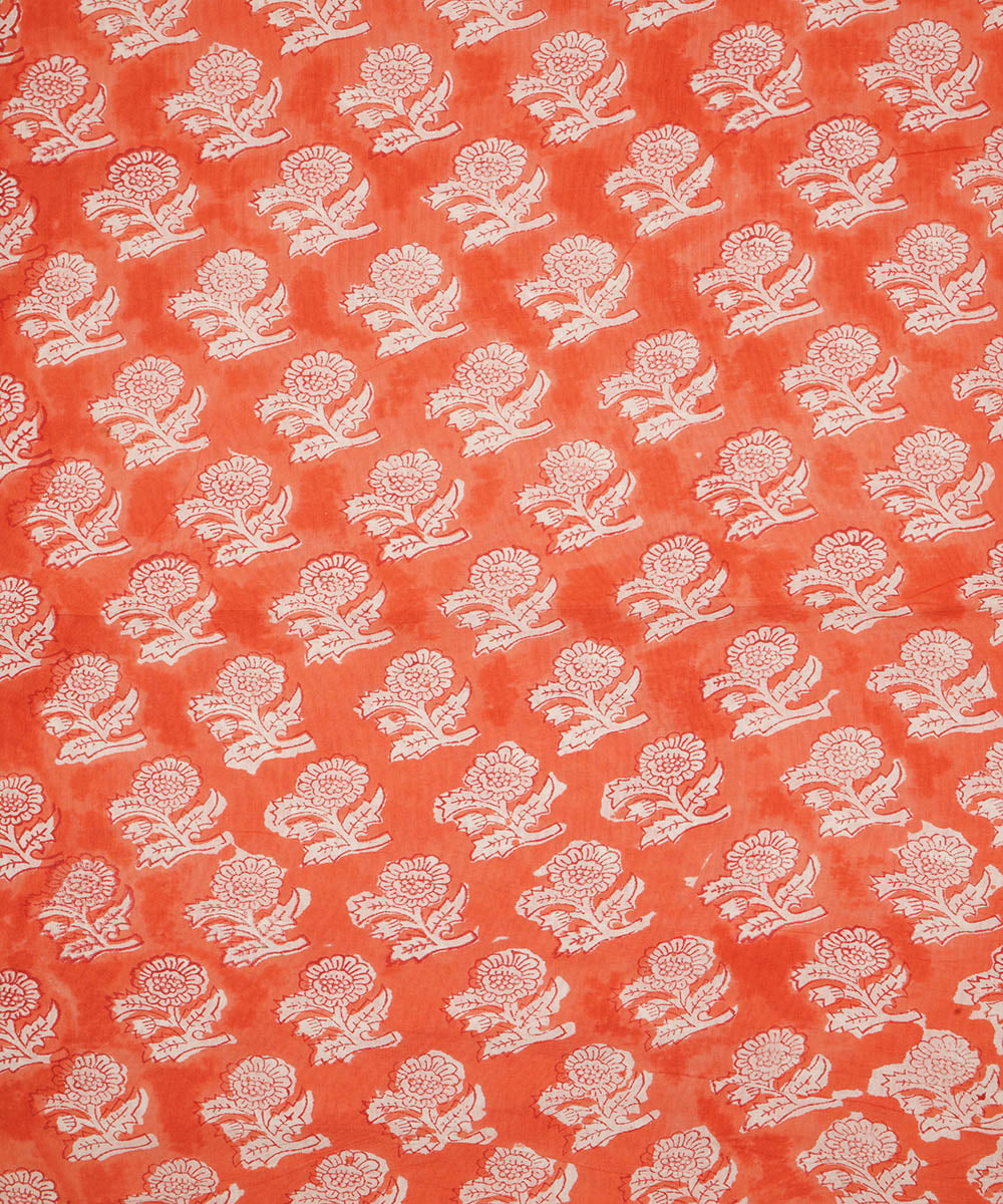 2.5m Orange handblock print cotton sanganeri kurta material