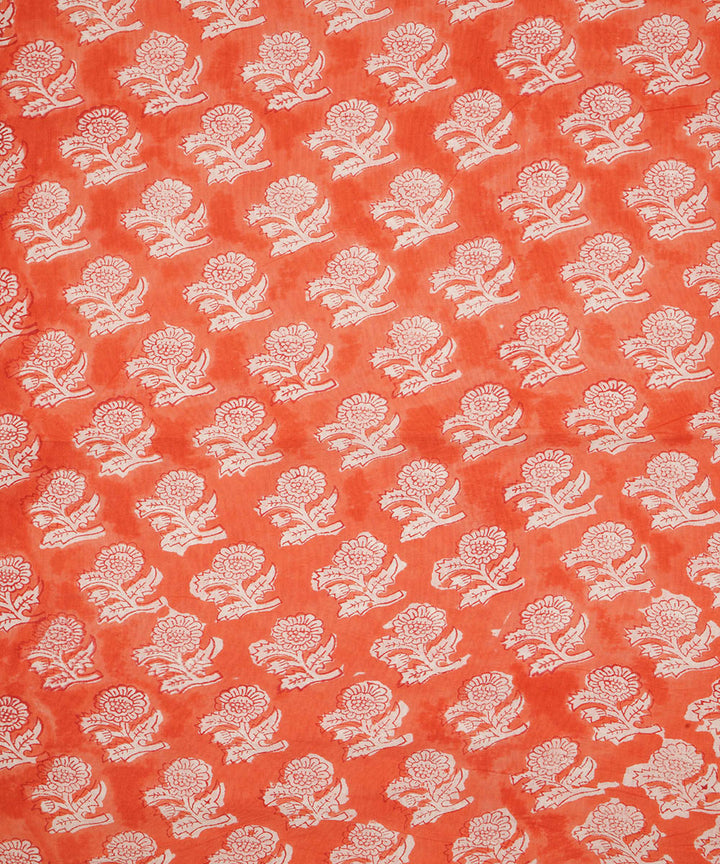 Orange handblock print cotton sanganeri kurta material