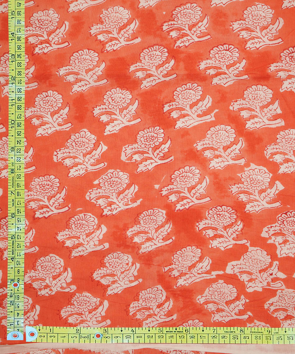 Orange handblock print cotton sanganeri kurta material