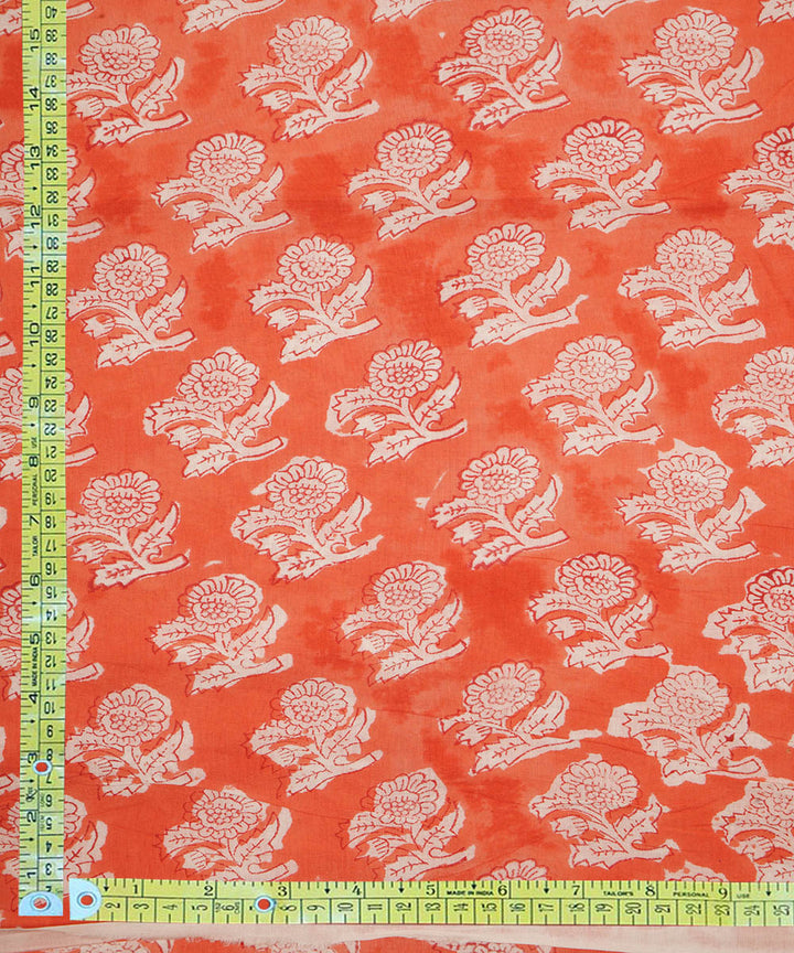 2.5m Orange handblock print cotton sanganeri kurta material