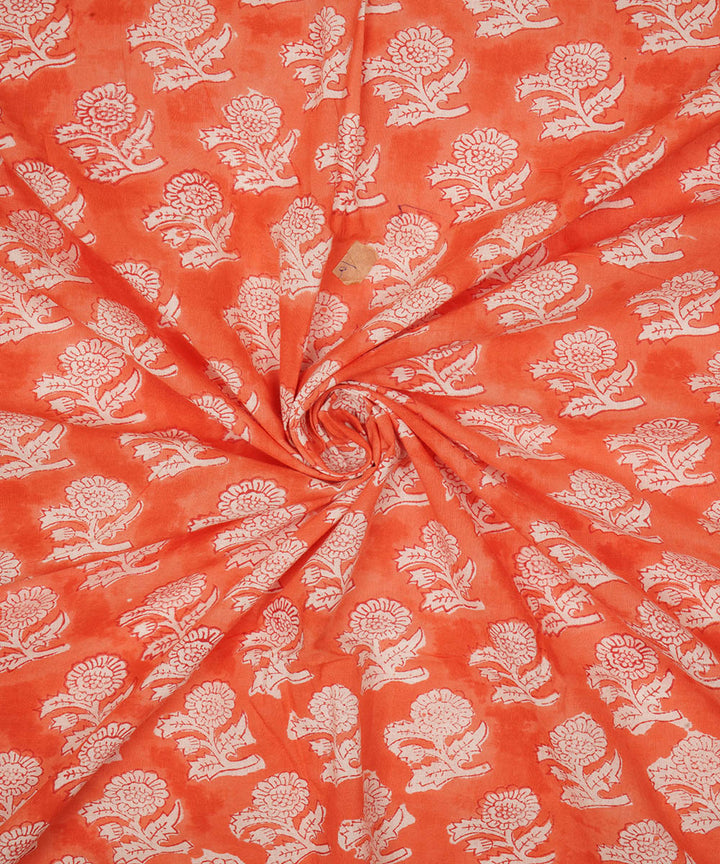 2.5m Orange handblock print cotton sanganeri kurta material