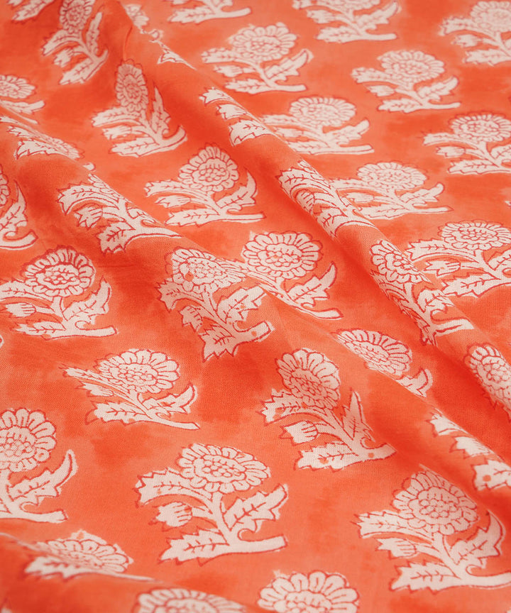 2.5m Orange handblock print cotton sanganeri kurta material