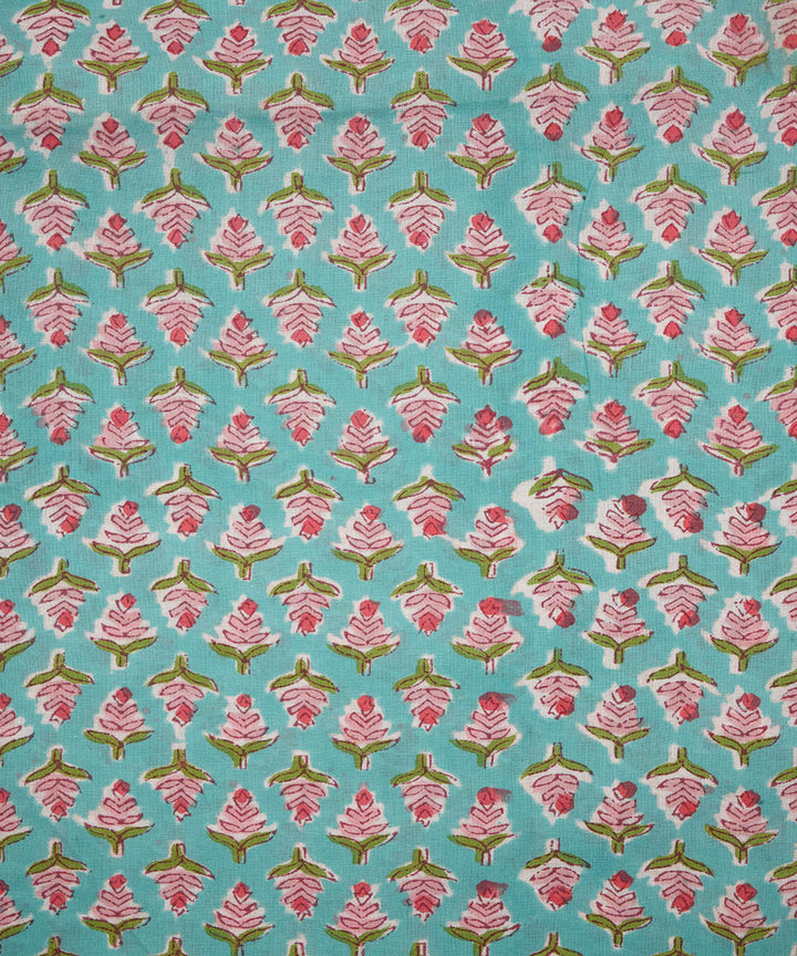 Aqua green handblock print cotton sanganeri fabrics