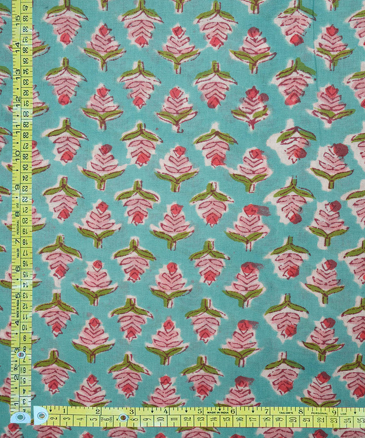 Aqua green handblock print cotton sanganeri fabrics