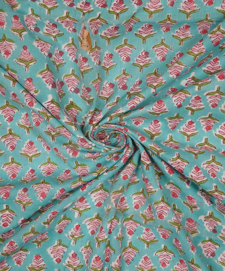 Aqua green handblock print cotton sanganeri fabrics