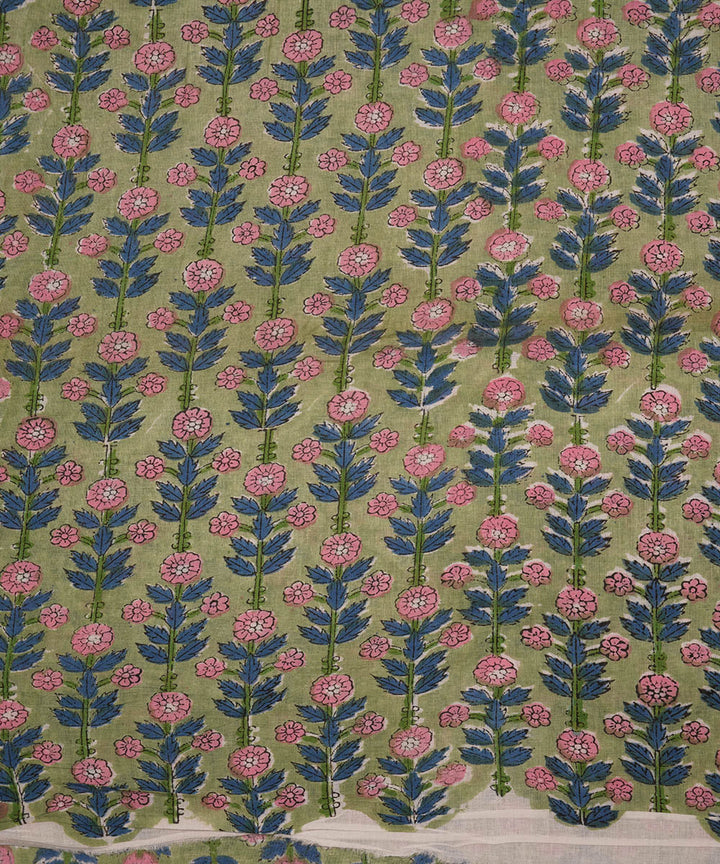 Green handblock print cotton sanganeri fabrics