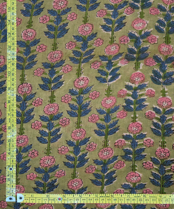 Green handblock print cotton sanganeri fabrics