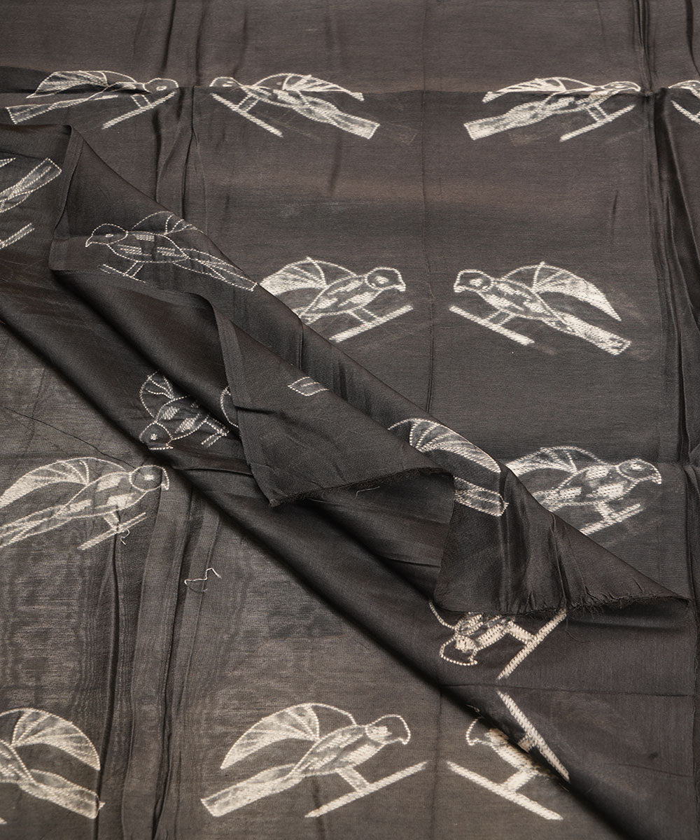 2.5m Black handcrafted cotton silk shibori kurta material