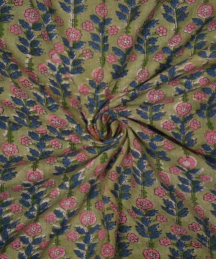 Green handblock print cotton sanganeri fabrics