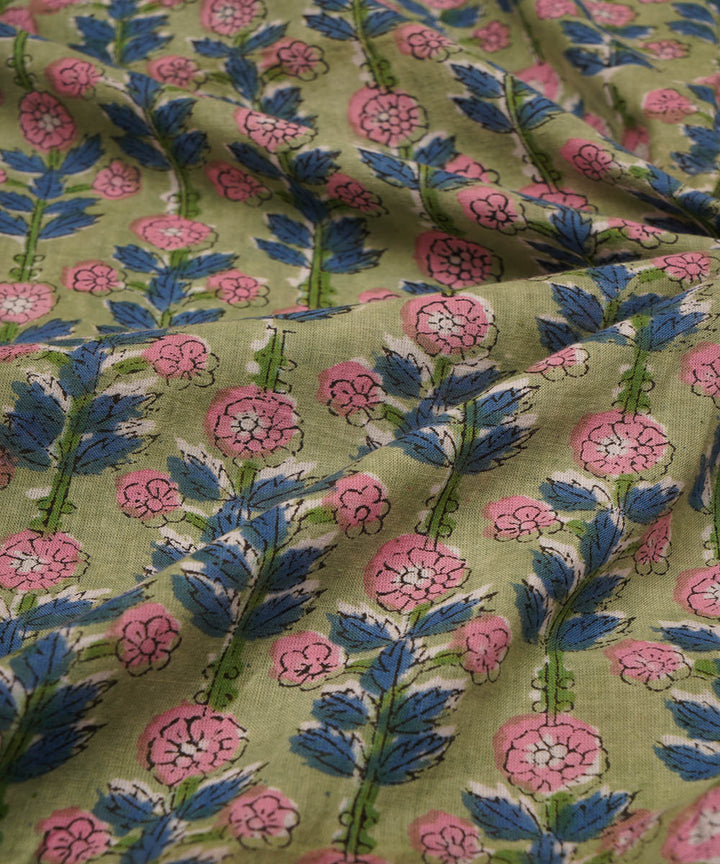 Green handblock print cotton sanganeri fabrics