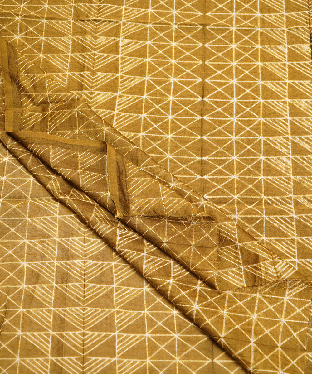 2.5m Olive green handcrafted cotton silk shibori kurta material