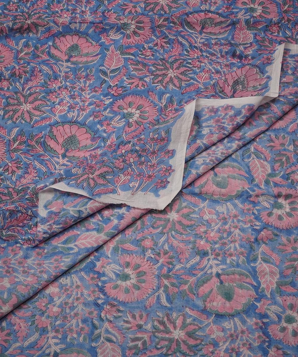 0.65m Blue handblock print cotton sanganeri fabrics