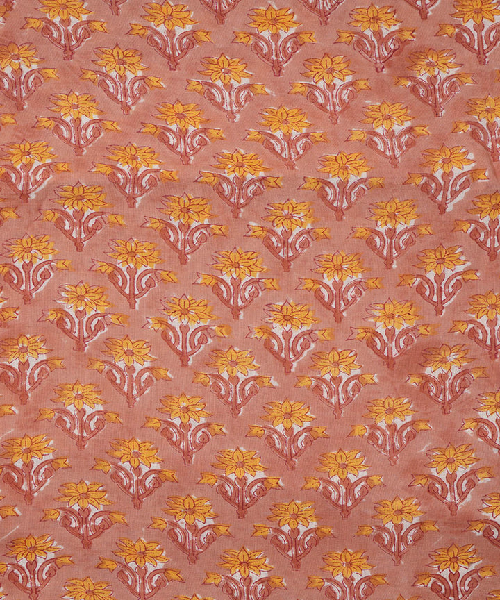 2.5m Peach hand block print cotton sanganeri kurta material