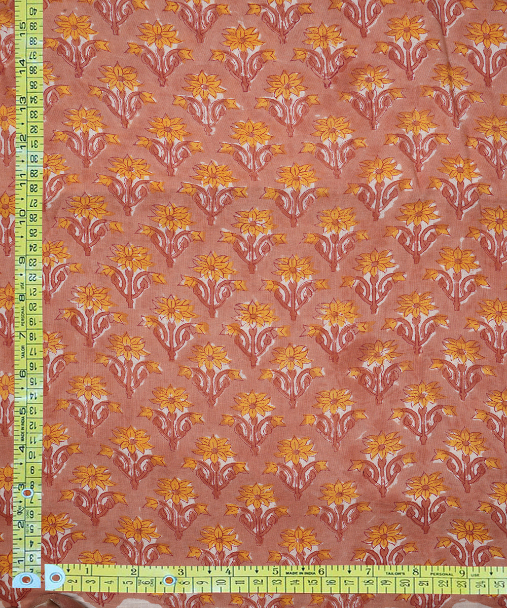 2.5m Peach hand block print cotton sanganeri kurta material
