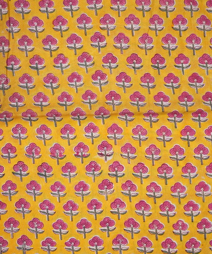 2.5m Yellow hand block print cotton sanganeri kurta material