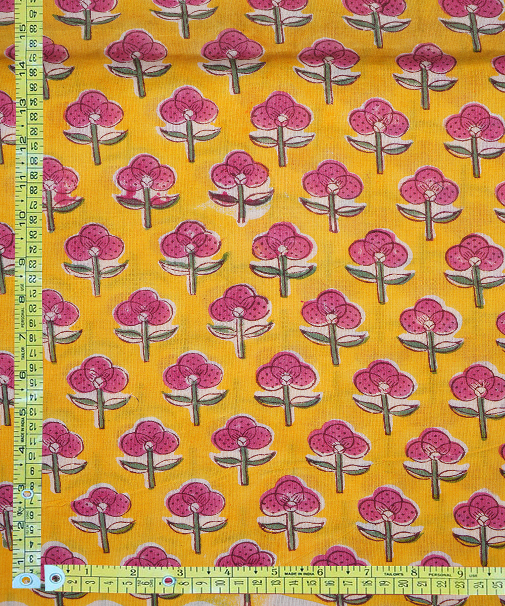 2.5m Yellow hand block print cotton sanganeri kurta material