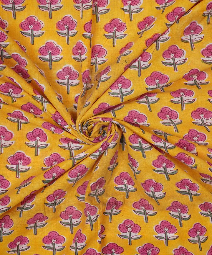 2.5m Yellow hand block print cotton sanganeri kurta material