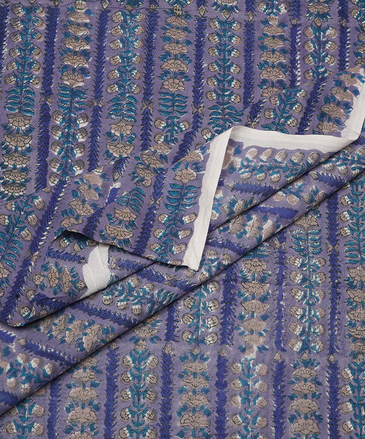 2.5m Purple hand block print cotton sanganeri kurta material