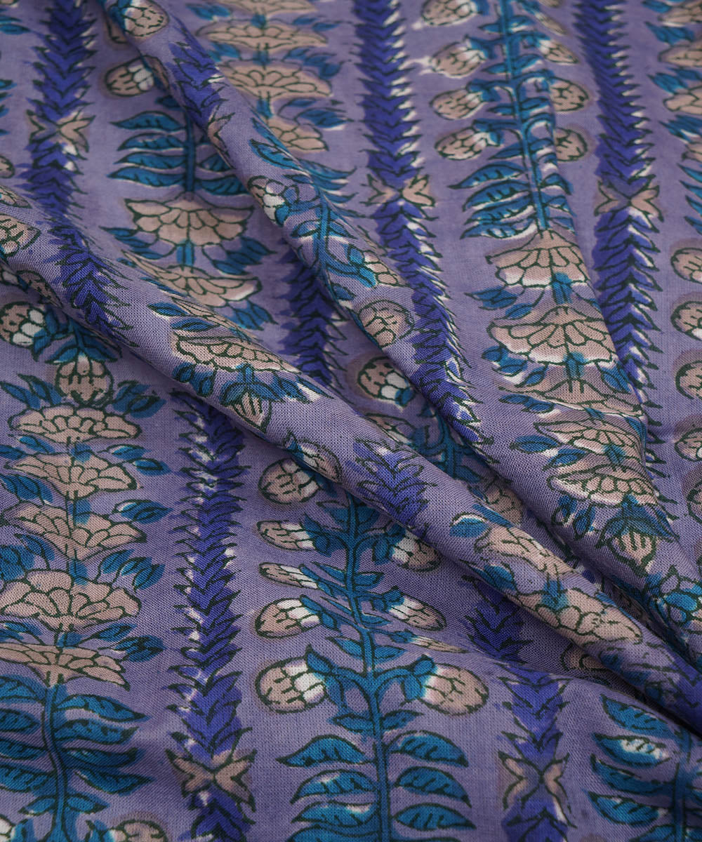 2.5m Purple hand block print cotton sanganeri kurta material