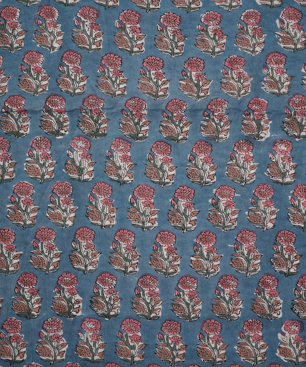 2.5 m Blue hand block print cotton sanganeri kurta material