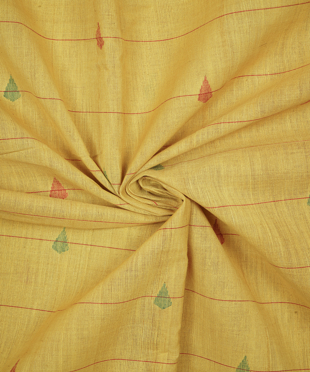 Yellow hand spun handwoven cotton srikakulam jamdani fabric
