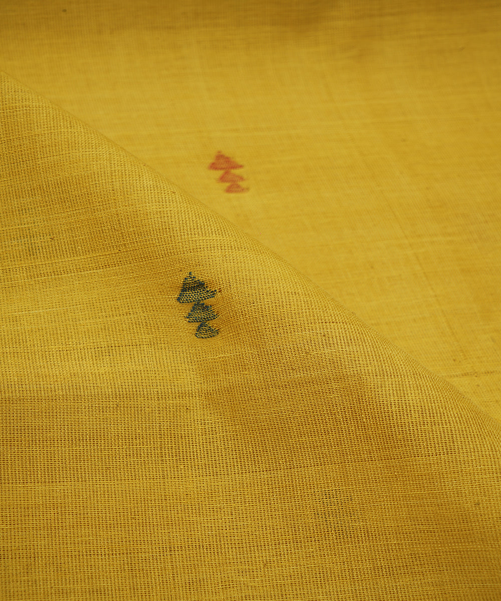 Yellow hand spun hand woven cotton srikakulam jamdani fabric