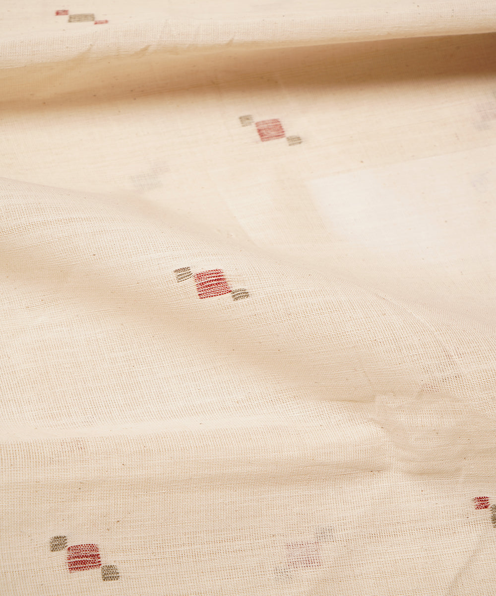 White hand spun hand woven cotton srikakulam jamdani fabric
