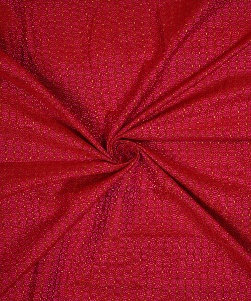 Pink red handwoven cotton art silk khana fabrics