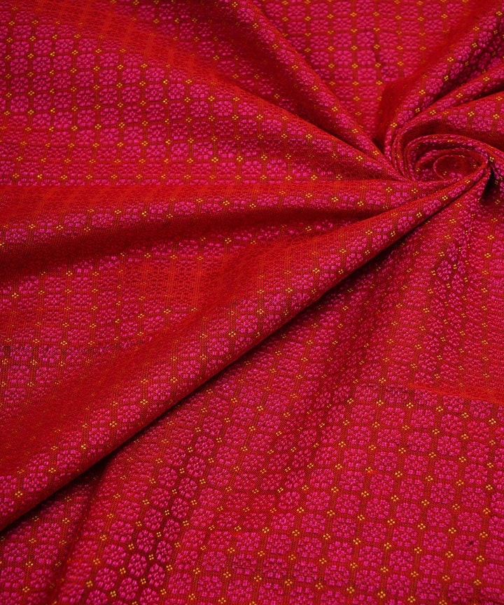 Pink red handwoven cotton art silk khana fabrics