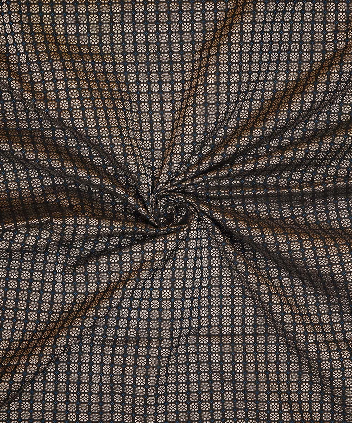 3m Silver black handwoven cotton art silk khana kurta material