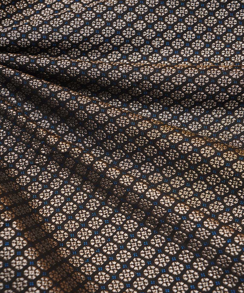 3m Silver black handwoven cotton art silk khana kurta material