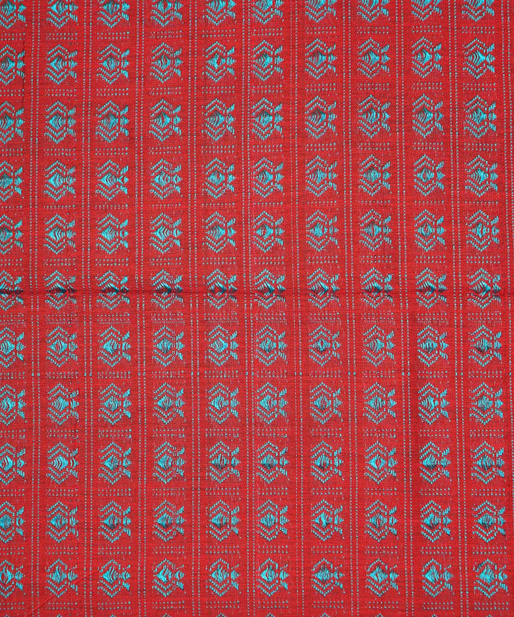 3m Red blue handwoven cotton art silk khana kurta material