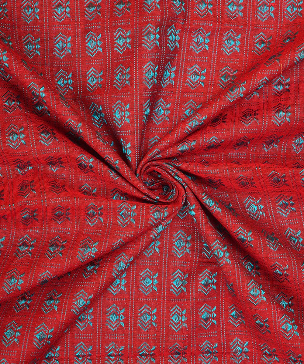 3m Red blue handwoven cotton art silk khana kurta material