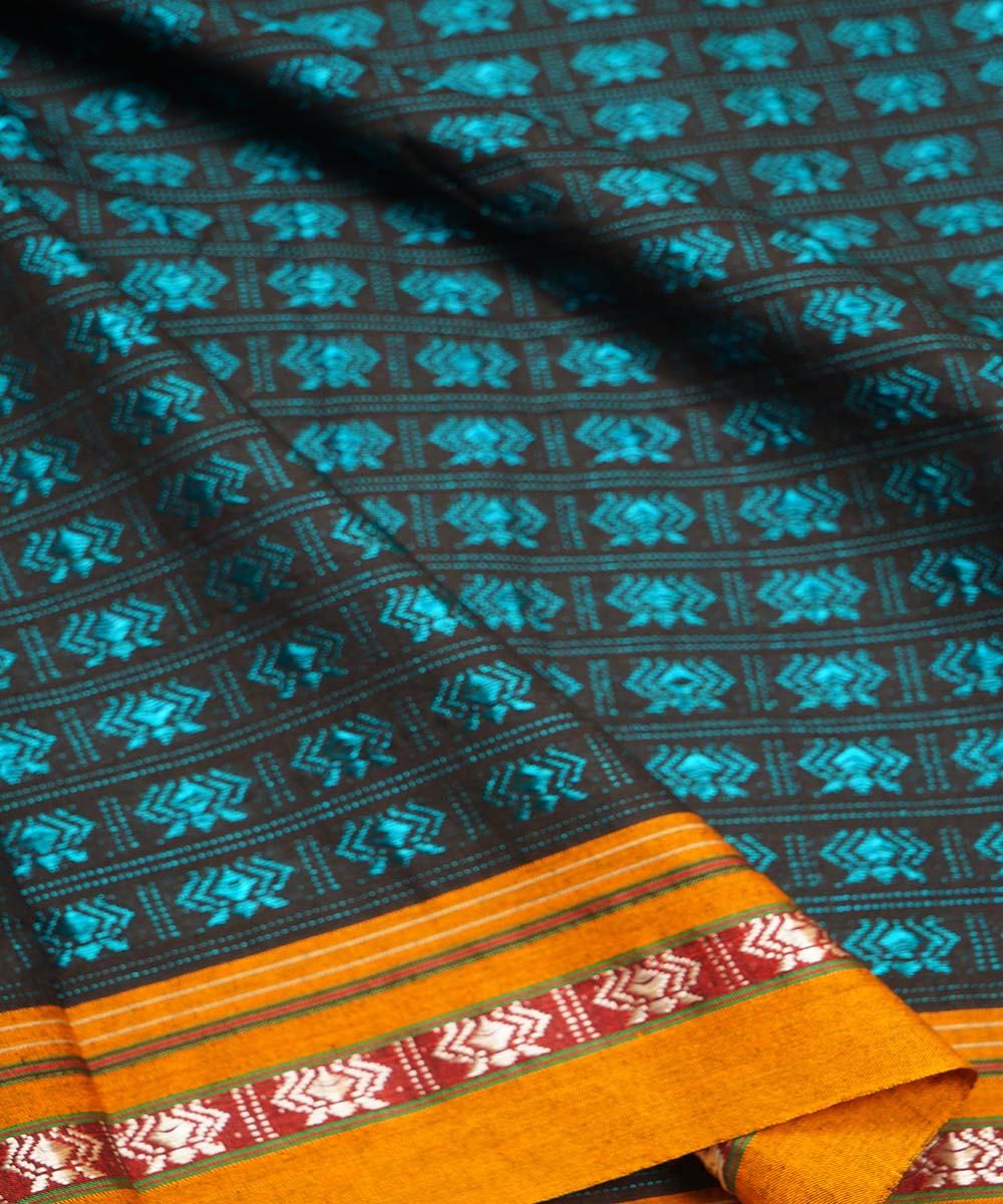 3m Blue black hand woven cotton art silk khana kurta material
