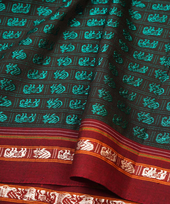 3m Black turquoise handwoven cotton art silk khana kurta material