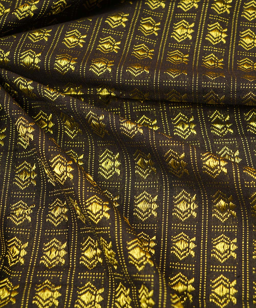 Black yellow handwoven cotton art silk khana fabrics