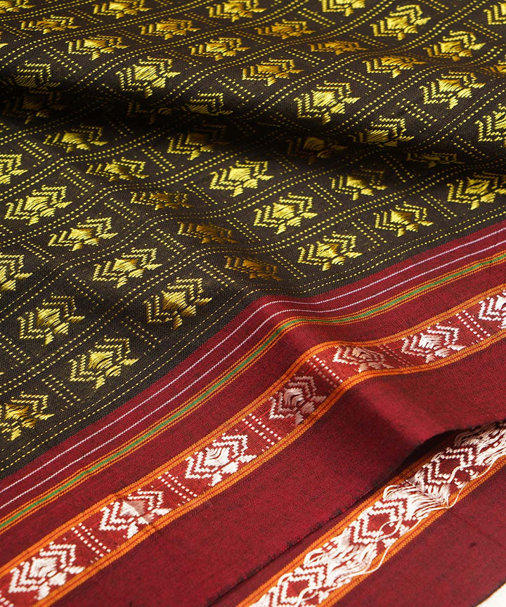 Black yellow handwoven cotton art silk khana fabrics