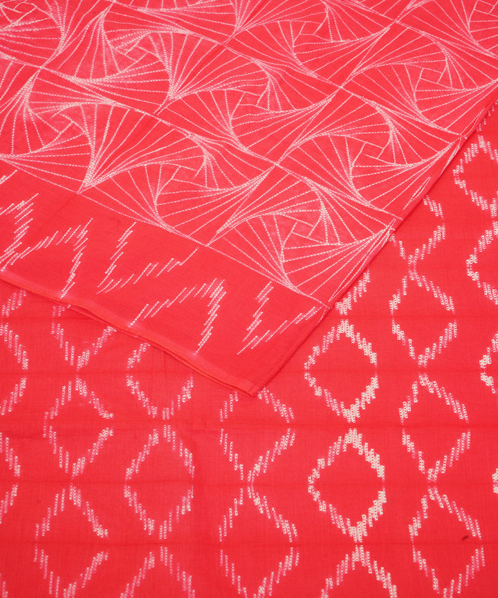 Red handcrafted cotton shibori saree