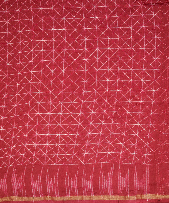 Maroon handcrafted cotton silk shibori saree