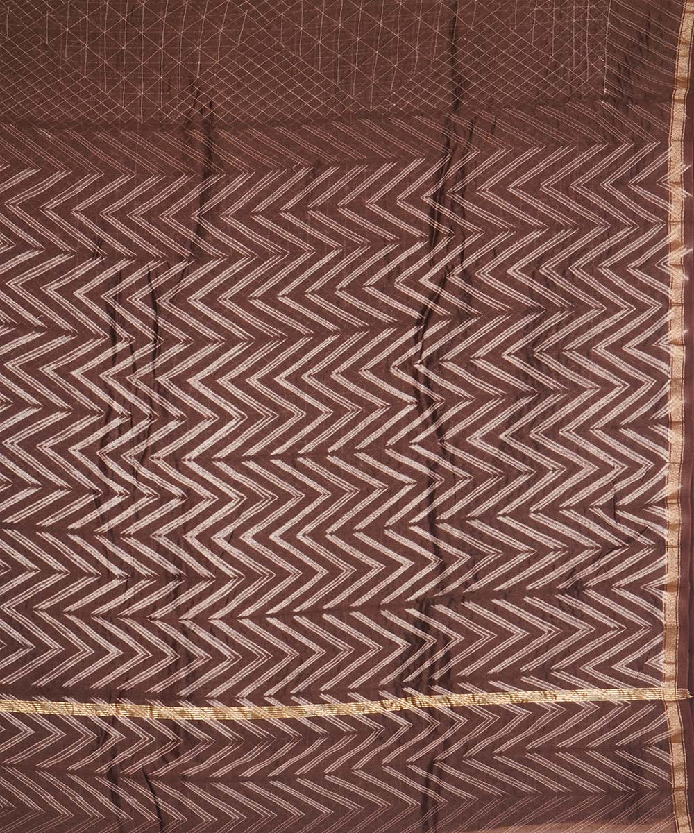 Dark brown handcrafted cotton silk shibori saree