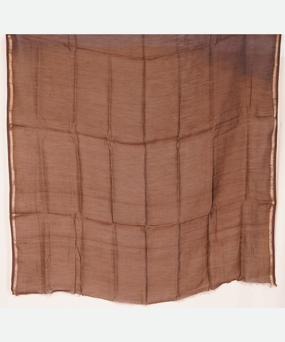 Dark brown handcrafted cotton silk shibori saree