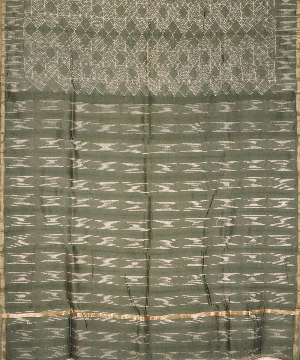 Green handcrafted cotton silk shibori saree