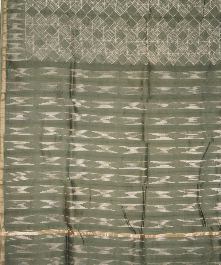 Green handcrafted cotton silk shibori saree