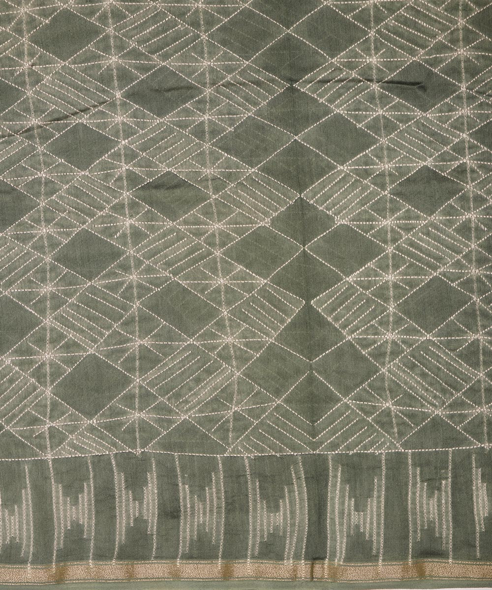 Green handcrafted cotton silk shibori saree