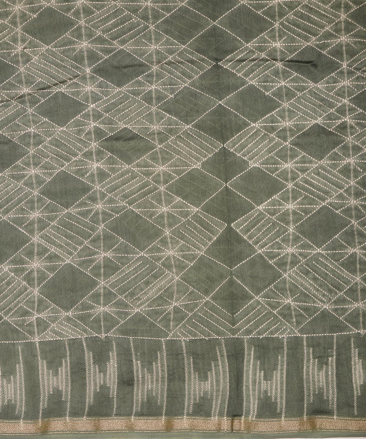 Green handcrafted cotton silk shibori saree