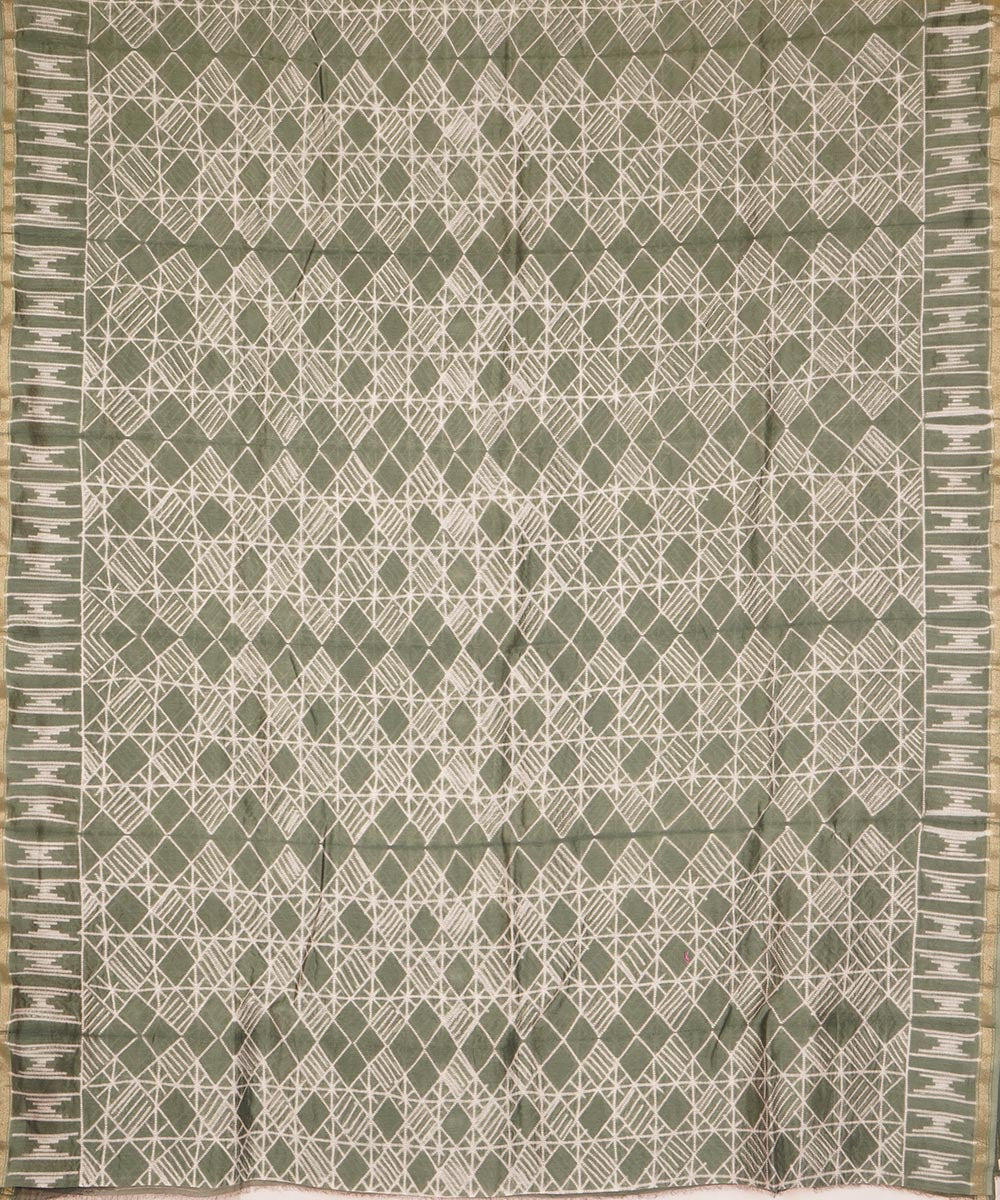 Green handcrafted cotton silk shibori saree