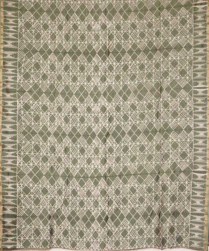 Green handcrafted cotton silk shibori saree