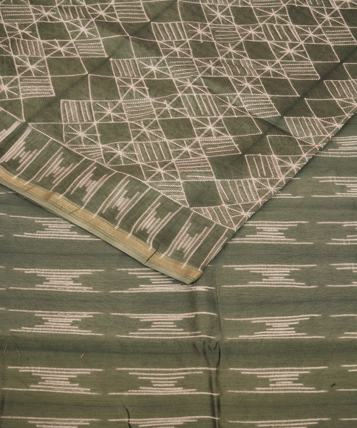 Green handcrafted cotton silk shibori saree