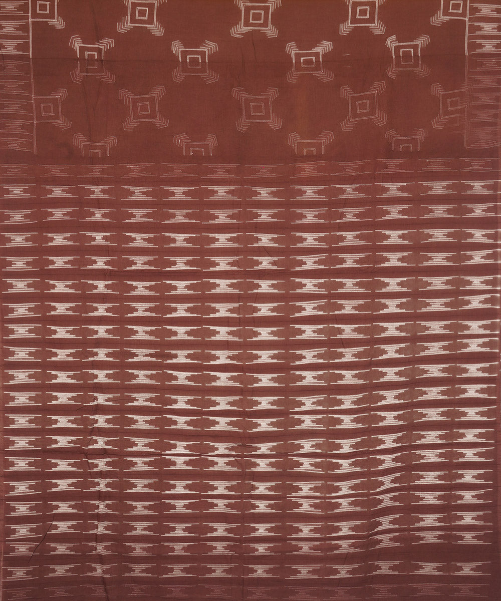 Brown handcrafted cotton shibori saree